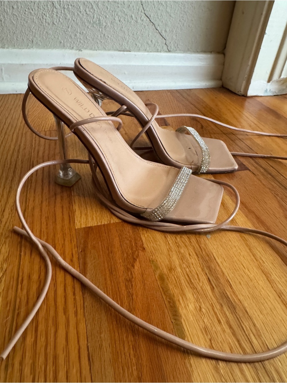 Beige and acrylic heels